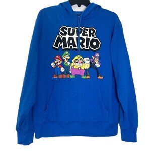 Super Mario Womens Blue Logo Hoodie Size Medium